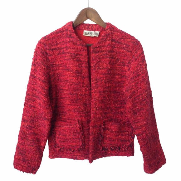 Chico's‎ Women Sz 0 (US S) Open Front Red Knit Textured Cardigan Sweater Pockets - Picture 1 of 11